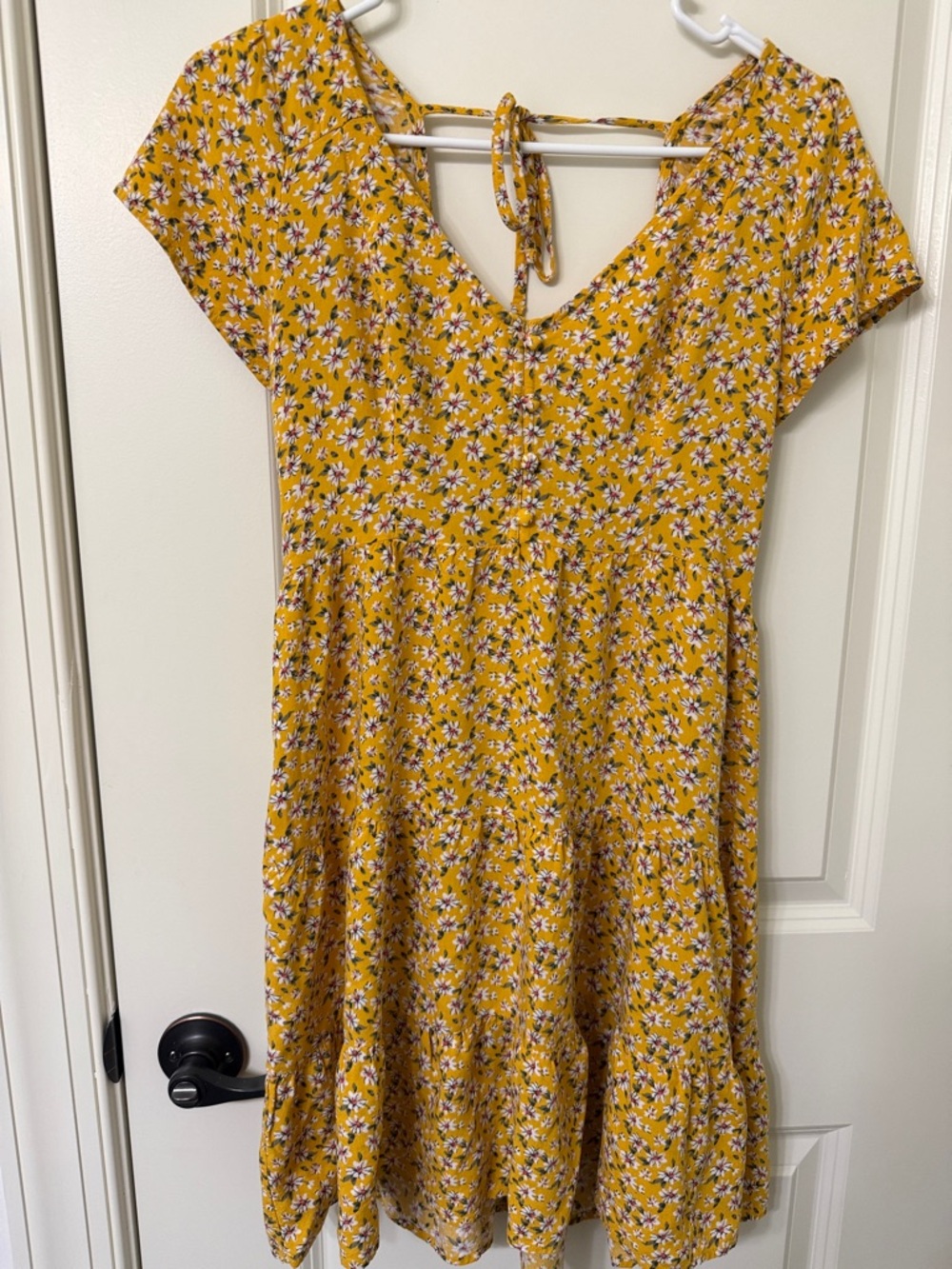 Hollister Mustard Yellow Floral Tie-Back Casual Dress